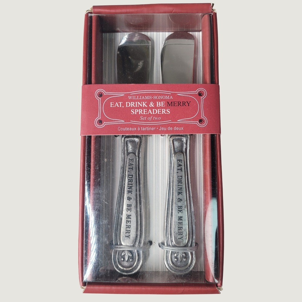 Williams Sonoma Eat Drink & Be Merry Spreaders Set of 2 Holiday Christmas New